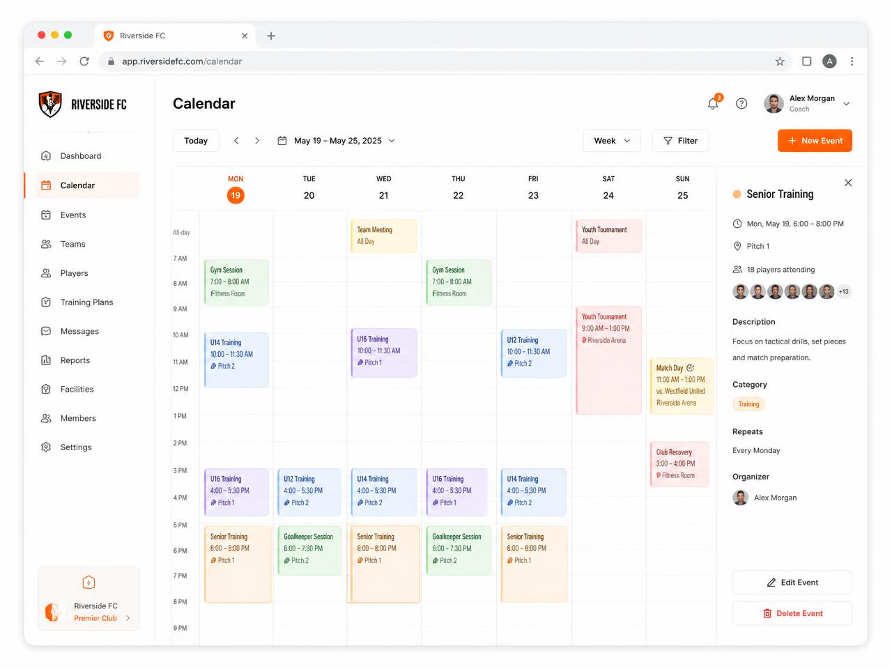 Xarlie — calendário de eventos do clube